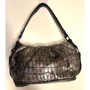 Simply Vera Wang Metallic Croc Embossed Shoulder Bag Black Strap Hobo Purse